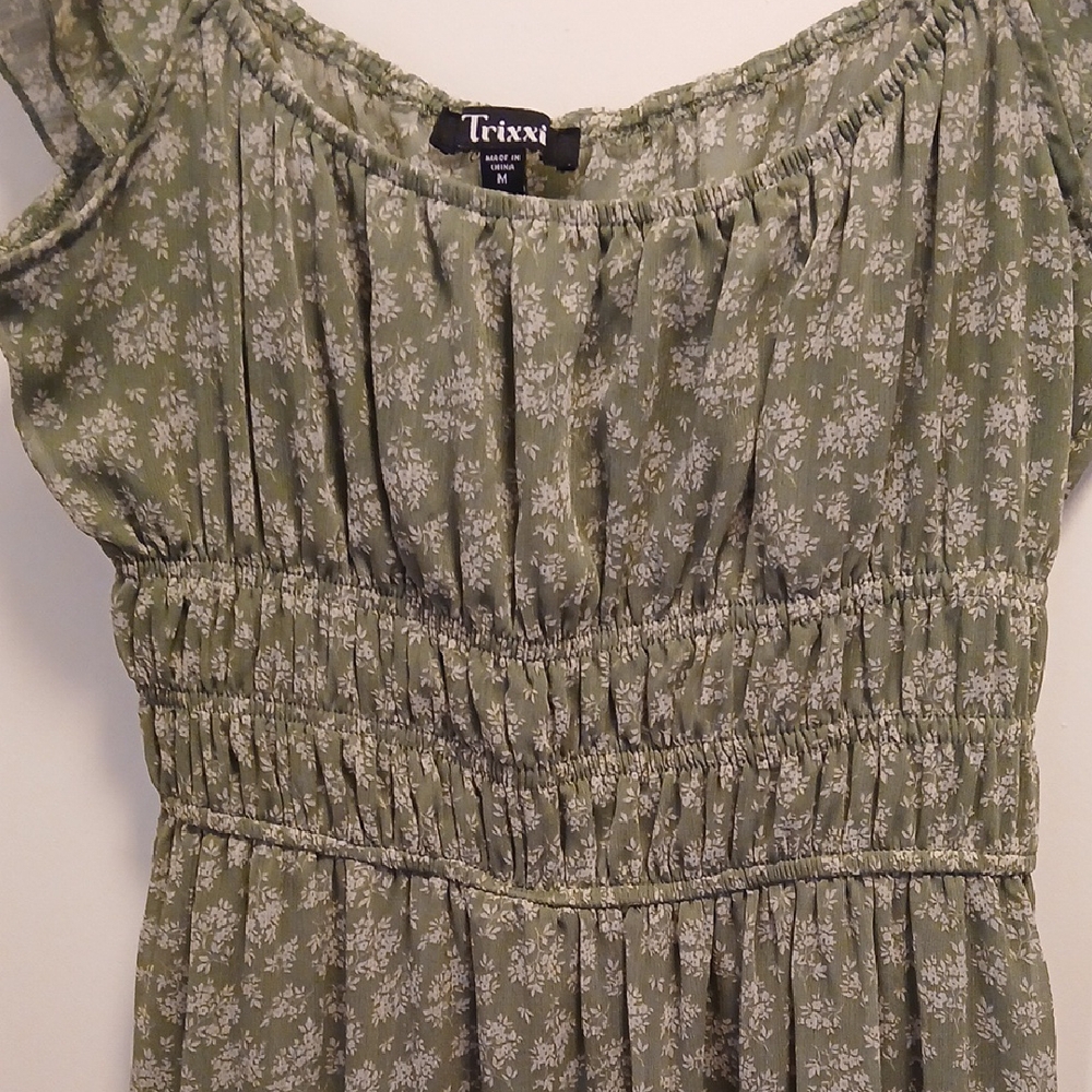 Trixxi Olive Floral Smocked Dress